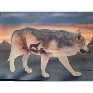 D. L. Valdes Signed LOBO Wolf Large Ceramic Tile Wall, Easel or Frame 12"x12"